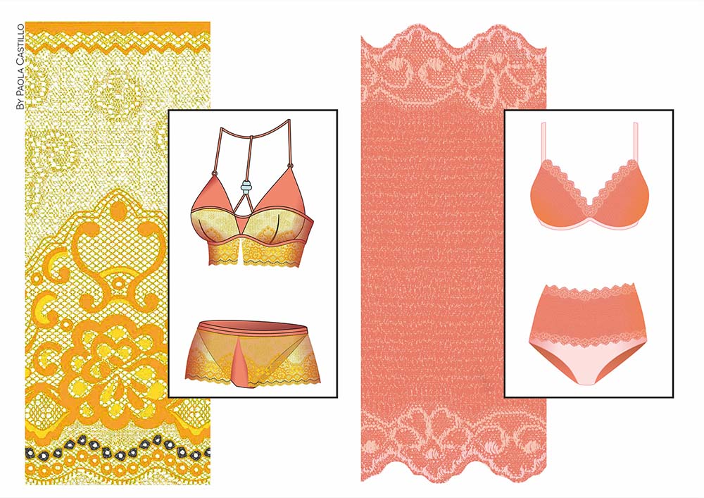 4 Lingerie Flat Drawings by Paola Castillo