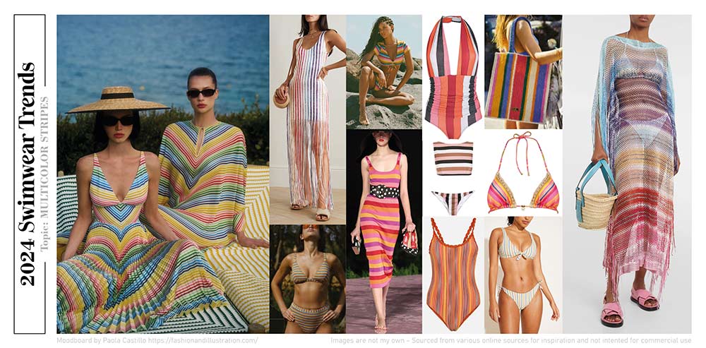 Rayas multicolor en Las tendencias de moda 2024 en vestidos de baño